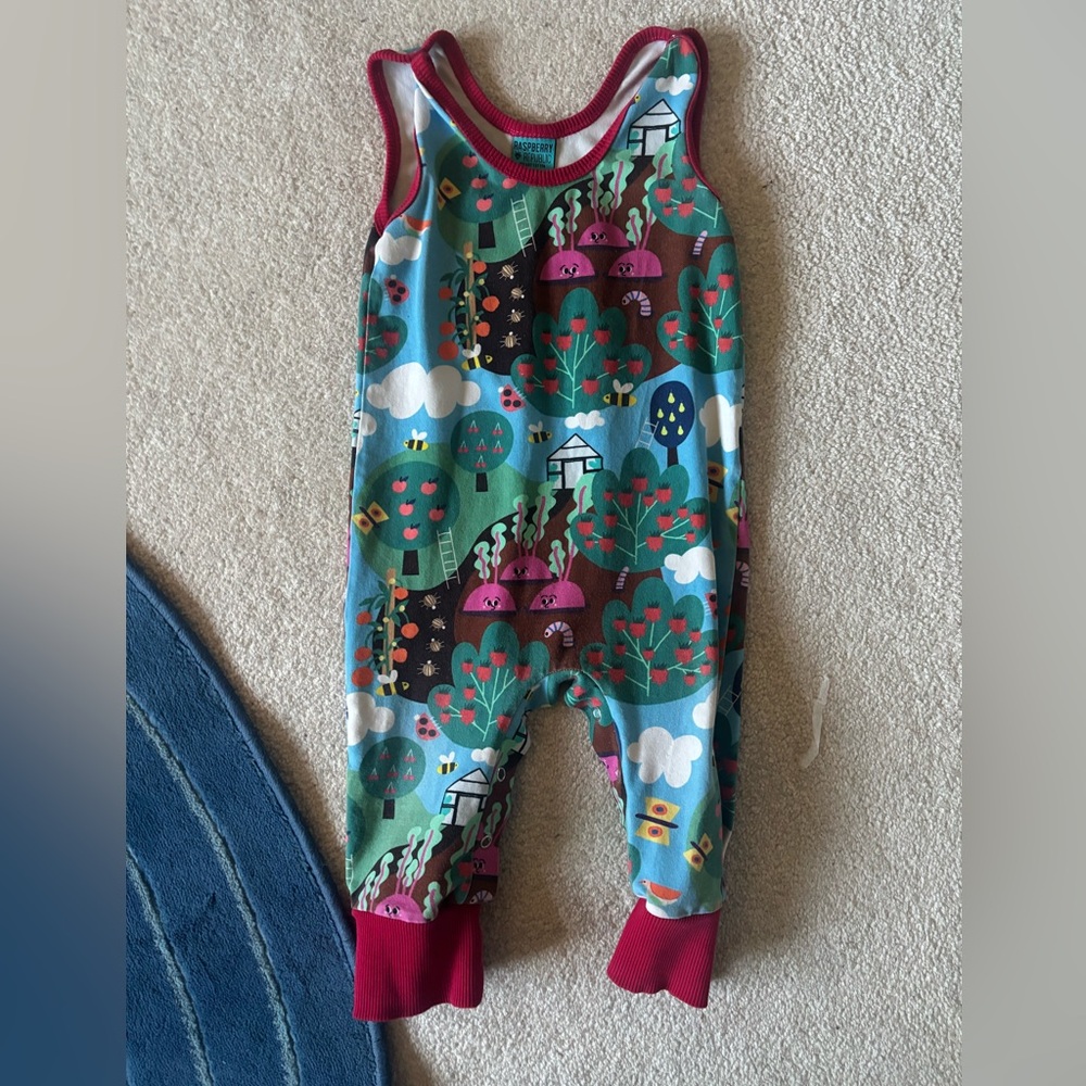 Teal Forest-Print Kids organic cotton with Raspberry Republic’s farm Trim